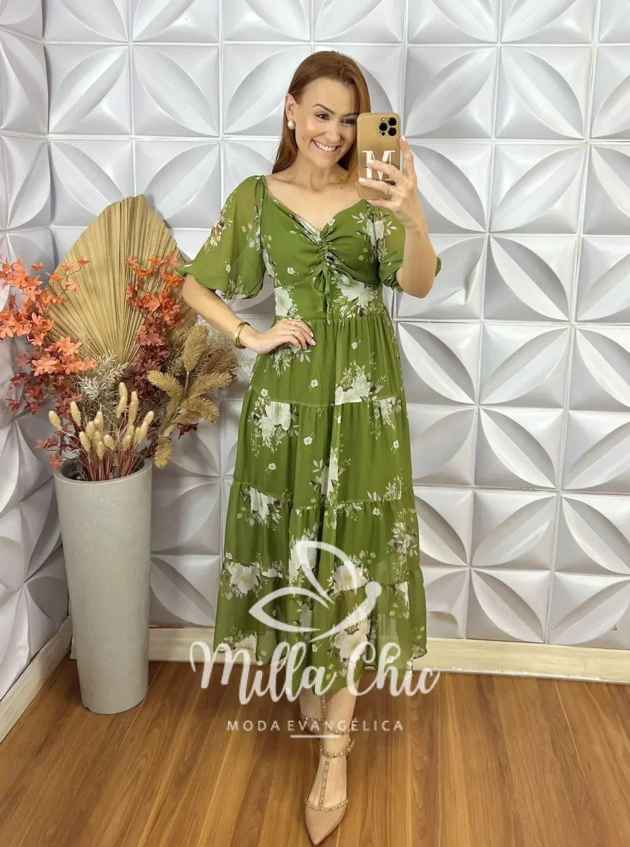 Vestido Beatriz Em Chifon – Verde - Image 5