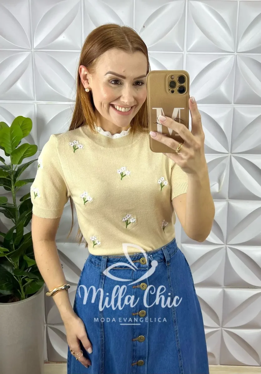 Blusa Apolónia Em Tricot Modal – Areia - Image 5