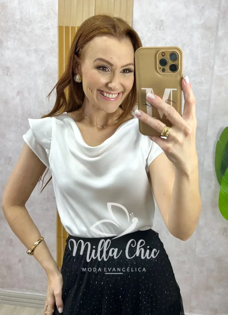 Blusa Amália em cetim Branca - Image 2