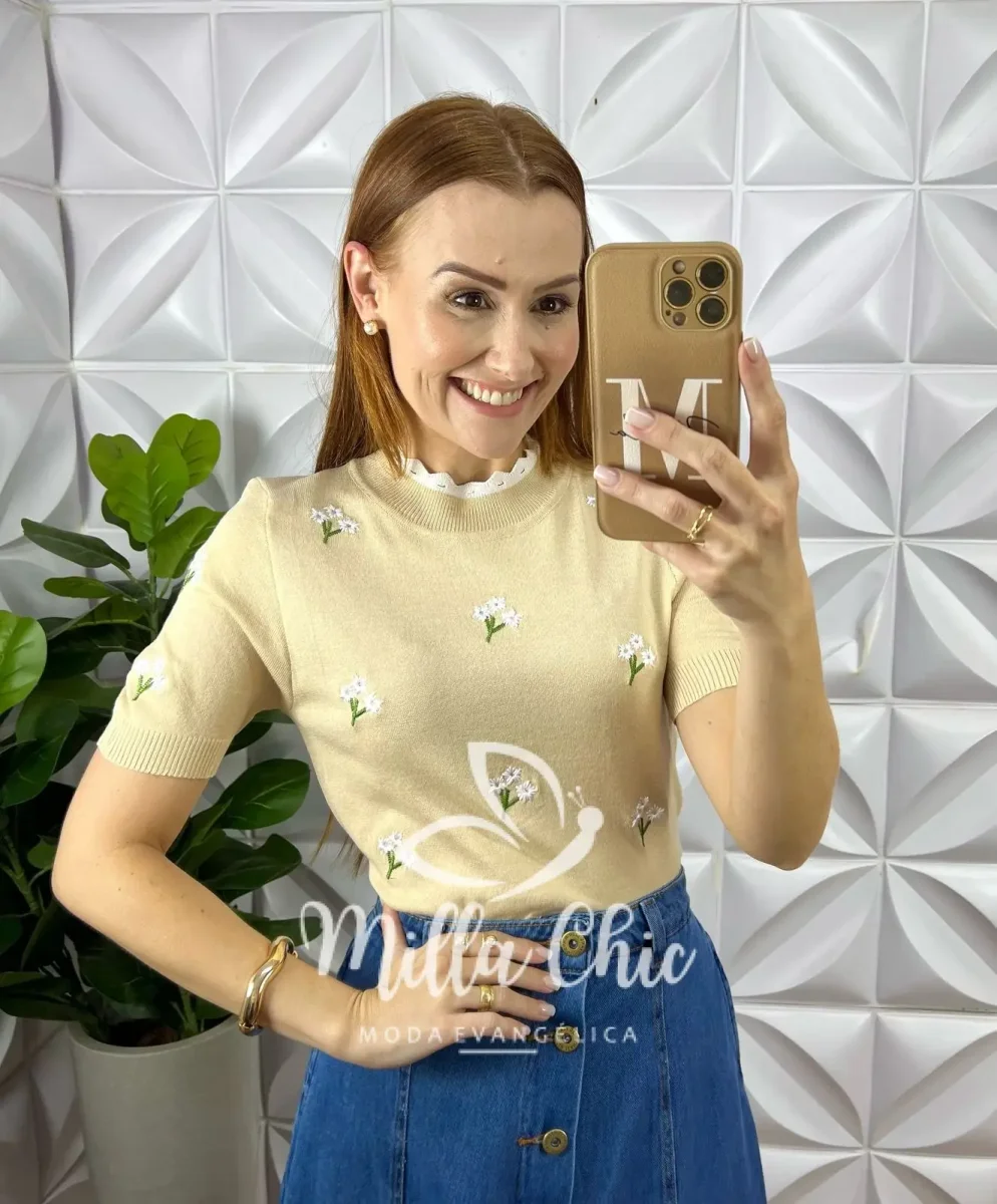 Blusa Apolónia Em Tricot Modal – Areia - Image 3