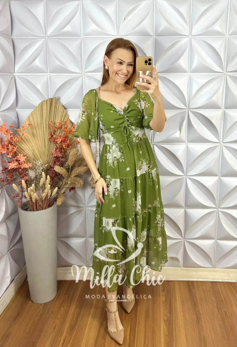 Vestido Beatriz Em Chifon – Verde - Image 2