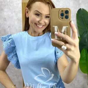 Blusa Marília em malha algodão com guipper – Azul