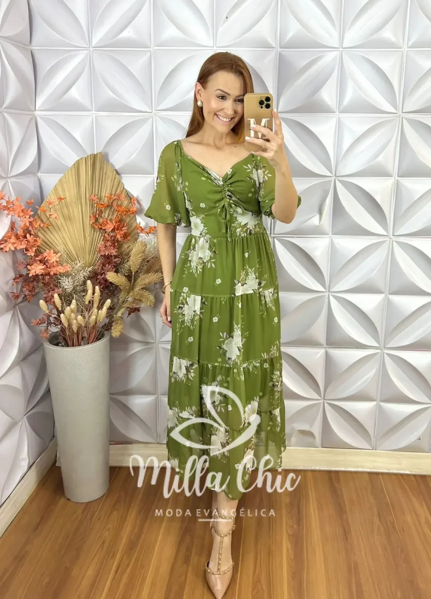 Vestido Beatriz Em Chifon – Verde - Image 6